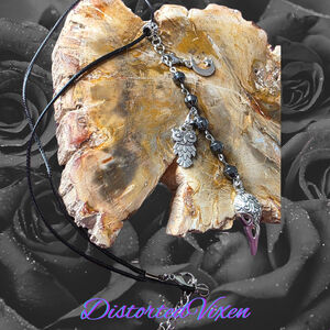 Raven Skull Talisman Necklace | Gothic Witch Jewelry, Hematite Beads